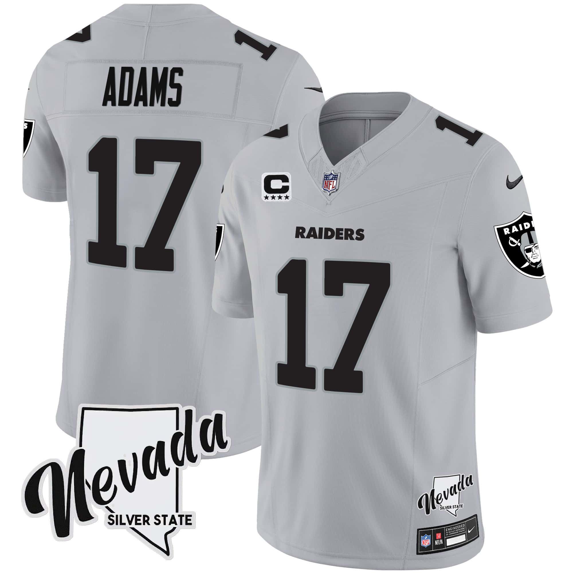 Men Oakland Raiders #17 Adams Grey 2024 Nike Nevada Silver State Patch Vapor NFL Jersey->customized nfl jersey->Custom Jersey